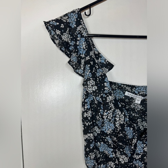 Veronica Beard Amal 100% Silk Black Blue White Floral Faux Wrap Midi Dress 0 - Picture 6 of 16